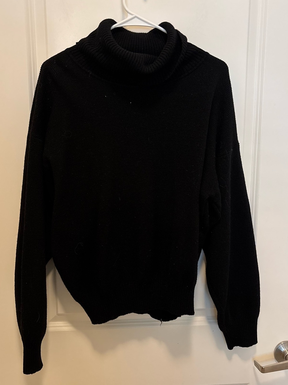 Women's Black Turtleneck Sweater - Cozy Knit Cowl Neck
